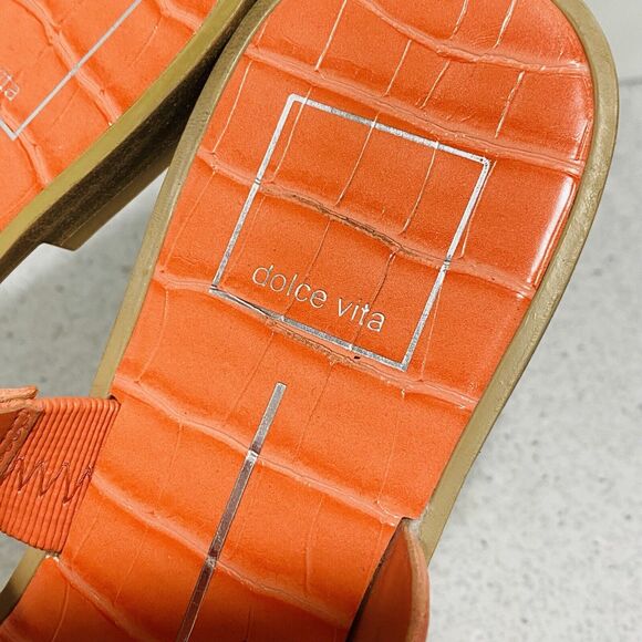 Dolce Vita Isaac Sandals 6.5M Orange Moc Croc Strappy Slides Low Heel Beachy - Picture 7 of 8